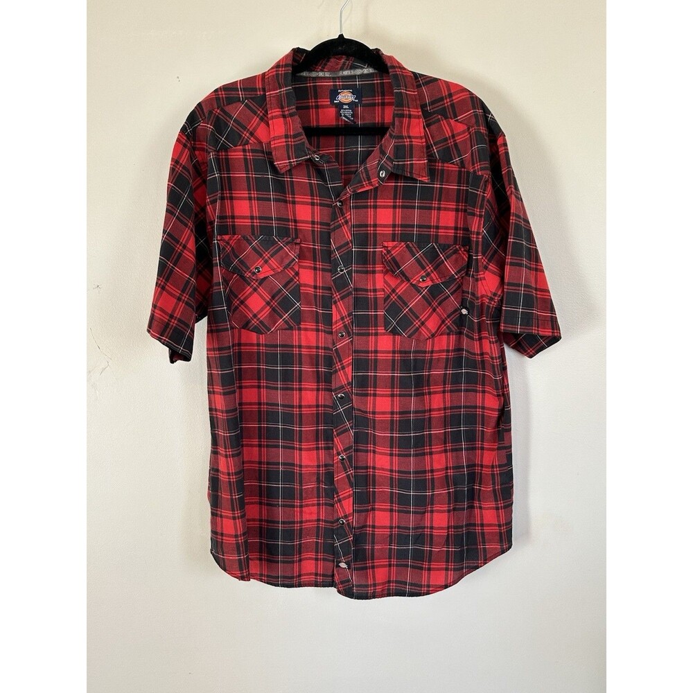 Dickies Men’s Short Sleeve Plaid Shirt Size 3XL Red Pearl Snap Single Stitch